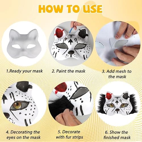 Giftota DIY Cat Masks Kit - Blank Therian Masks Set - DIY Animals Fox Mask for Christmas Halloween Masquerade Cosplay Party thumbnail 6