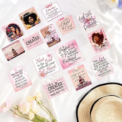Prayer Board Kit for Black Women, 162 Pcs Pink Black Girl Vision Board Supplies Set with Bible Verse Cards Stickers Envelopes Pins, Christian Décor for Home School Office Church (No Board) thumbnail 2