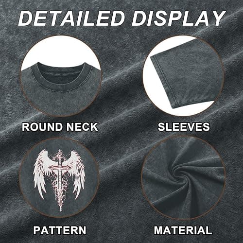 Lytiarul Vintage Goth Punk Shirts for Men Grunge Streetwear Oversized Tshirts Gothic Cross Y2k Graphic Tees Acid Wash T Shirt thumbnail 6