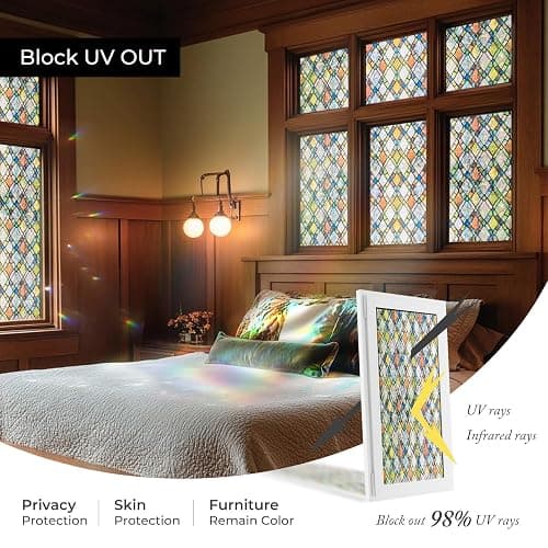 ADD.HERES Window Privacy Film, Stained Glass Decorative Static Cling, Removable Laser Sun Blocking Vinyl Covering,Window Film for Home Kitchen Living Room, Rainbow Crystal Shards, 17.3 x 78.7in thumbnail 3