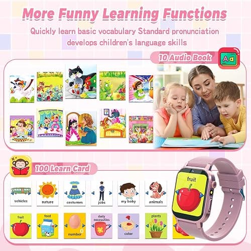 Kids Smart Watches Girls Gift Age 3-12, Kids Watch with 32 Games HD Touchscreen Camera Video Music Audiobook Pedometer Flashlight 12/24 hr Educational Toys Birthday Gift for Girls Ages 5 6 7 8 9 10 thumbnail 6