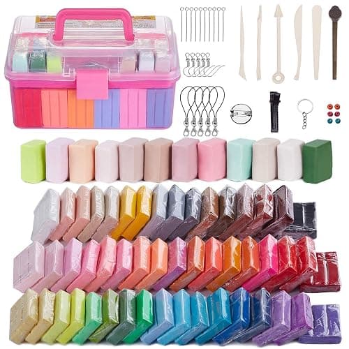 ifergoo Polymer Modeling Clay for Kids DIY Starter Kits, 62 Color Oven Baked Model Clay, Non-Toxic, Non-Sticky, with Sculpting Tools, Ideal Gift for Boys and Girls - Image 1