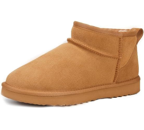 Snow Boots for Women, Mini Ankle Booties Memory Foam Winter Shoes Low Heel Suede Leather Fur lined Warm Flat Boots - Image 1