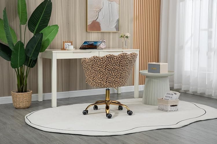 ZOBIDO Comfy Home Office Task Chair with Wheels, Cute Modern Upholstered Velvet Seashell Back Adjustable Swivel Vanity Desk Chair, for Women, for Girls, Living Room(Leopard Stripe) thumbnail 7