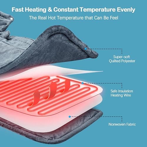 NIUONSIX Heating Pad for Neck and Shoulder Birthday Christmas Gifts for Women Men Mom Dad Weighted Heated Pad for Pain Relief 6 Heat Settings 2H Countdown - Dark Grey thumbnail 3