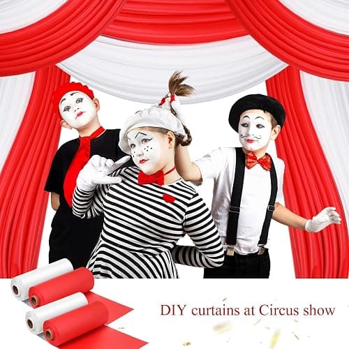 Moukeren 40'' x 100' Circus Tablecloth Roll Plastic Tablecloth Disposable DIY Carnival Tent Party Supplies for Big Top Tent Backdrop Curtains Ceiling Wall Drapes(White, Red,4 Roll) thumbnail 7