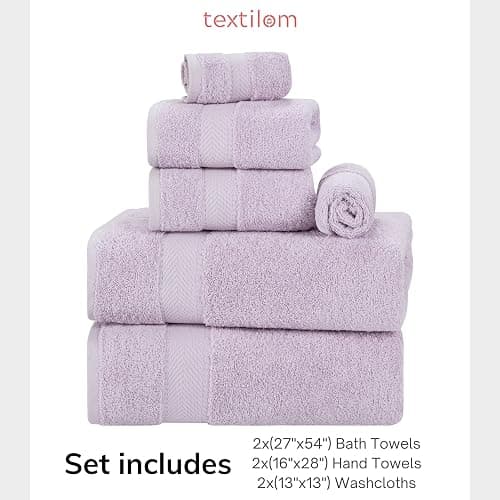 TEXTILOM 6 Pcs Bath Towel Set – Hotel and Spa Quality & Soft & Absorbent & Quick Dry Bath Towels for Bathroom –100% Turkish Cotton Bathroom Towels Set (2 Bath Towels,2 Hand Towels,2 Washcloths)-Lilac - Towel Set Of 6 - Lilac thumbnail 5