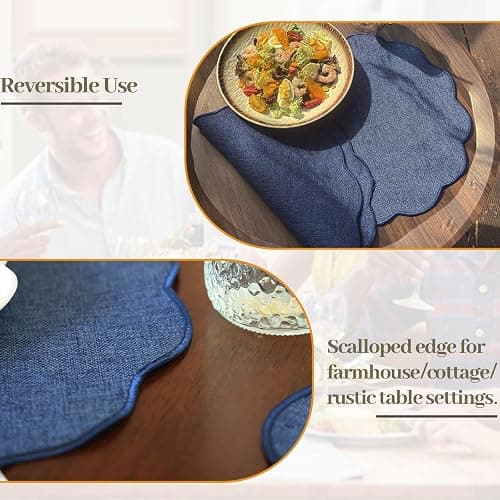 AHHFSMEI Round Faux Linen Placemats Set of 4 Waterproof Table Mats Heat Resistant Non-Slip and Stain Proof for Kitchen Dining Elegant Decor (Navy Blue,4) thumbnail 6