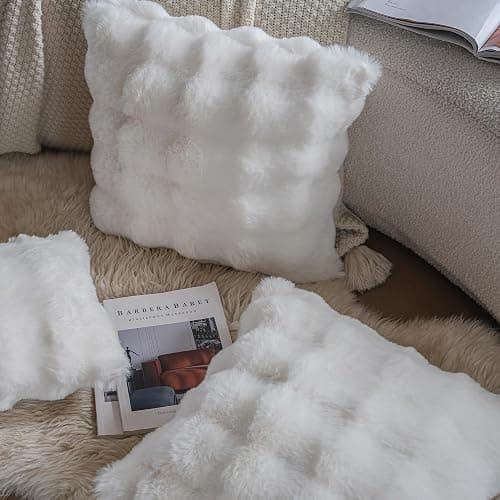 Neelvin Set of 2 Decorative Cushion Covers Thick Plush Wool White Throw Pillow Covers 45x45 cm,18x18 Inches Pillowcase Plush fluffy for Couch Livingroom Sofa Bedroom thumbnail 4