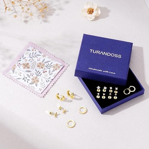 Turandoss Gold Stud Hoop Earrings for Women, Hypoallergenic 14K Gold Plated Small Huggie Hoop Earrings Flat Back Cartilage Earring Stacks Set for Multiple Piercing Gold Earrings for Women thumbnail 7