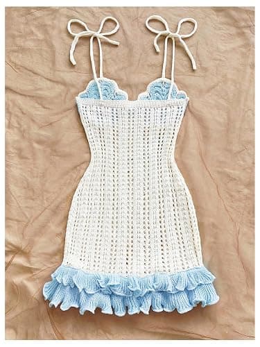 Floerns Women's Starfish Tie Shoulder Sweater Dress Layered Ruffle Beach Mini Dresses thumbnail 3