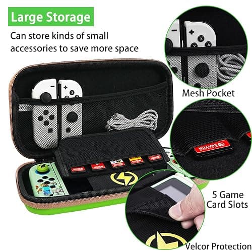 TIKOdirect Carrying Case Accessories for Switch,Portable Travel Case with Soft Protective Cover, Screen Protectors and Thumb Grip caps, Green thumbnail 2
