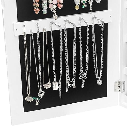 Jewelry Cabinet Fitting Mirror Cabinet,Mirror Jewelry Cabinet Organizer, 35.4-inch Jewelry Armoire with Full-Length Mirror, Wall or Door Mounted Jewelry Storage, Lockable Large Capacity Storage, White thumbnail 8