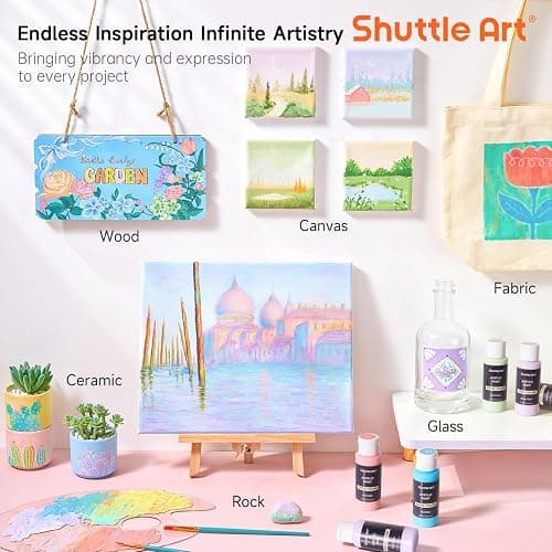 Shuttle Art 40 Pack Pastel Acrylic Paint Set, 30 Colors, 60ml/2oz Bottles, High Viscosity, Water-proof With 10 Paint Brushes for Painting &Crafting on Canvas, Rock, Ceramic, Fabric, Clay thumbnail 8