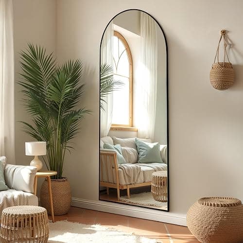 ZENOMIRRIS Arched Full Length Mirror 65"x24" - Floor Standing Body Mirror with Aluminum Frame,Leaning Hanging for Bedroom Cloakroom Living Room Black thumbnail 4