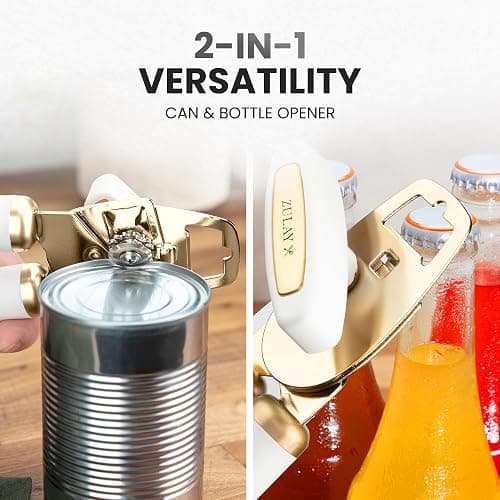 Zulay Kitchen Heavy Duty Stainless Steel Can Opener Manual with Bottle Opener - Rust Proof Manual Can Opener With Turn Knob & Comfy Soft Grip Handles - White & Gold thumbnail 7