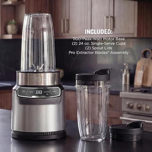 Ninja Nutri-Blender Pro with Auto-iQ | For Smoothies, Shakes, Frozen Drinks, Salsa, Dips | (2) 24-oz. To-Go Cups & Spout Lids | 1100-Peak-Watt | Silver | BN401 thumbnail 9
