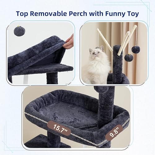 Gitelsnour Cat Tree for Indoor Cats, Cat Tower with Scratching Post for Small Cats and Kittens, Cat House with Removable Top Platform and Fluffy Balls, Hanging Cat Basket, Smoky Gray GCT006SG thumbnail 2