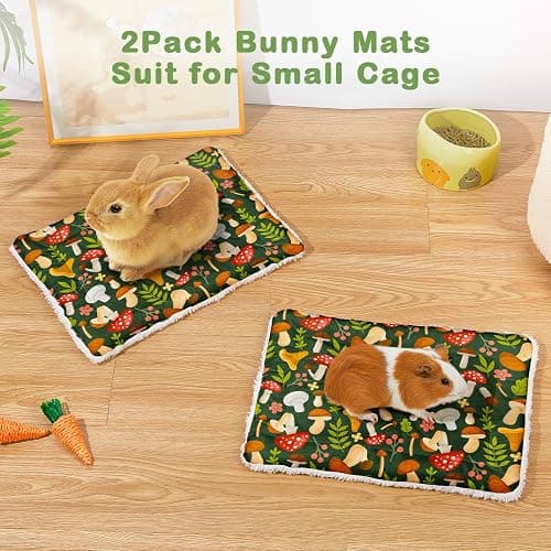 Glittme 2Pcs Bunny Bed Rabbit Bed for Indoor Cage Soft Guinea Pig Bed Fleece Mat Pad Warm Small Animal Bedding Accessories for Hamster Ferret Washable Non-Slip Rabbit Hide House Liner thumbnail 2