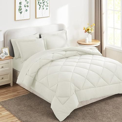 CozyLux Queen Comforter Set Ivory - Bed in a Bag Queen Size 7 Pieces, Luxury Soft Bed Set for All Seasons, Bedding Set with Down Alternative Comforter, Sheets, Pillowcases & Shams thumbnail 8