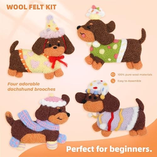LUDOTEK Needle Felting Kit, 4 PCS Animal Needle Felting Beginner Kits, Wool Felt Needle Felting Tools Foam Pad, Craft Party Supplies for Beginners Adult(4pack Dachshund) thumbnail 2