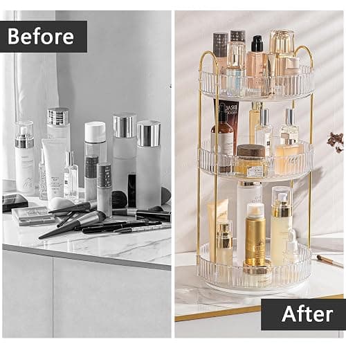 shuang qing Rotating Makeup Organizer for Vanity, Large Capacity Skincare Perfume Storage, Bathroom Counter Organizer, 360 Spinning Cosmetic Dresser Countertop Organizers (Clear, 3 Tier) thumbnail 4