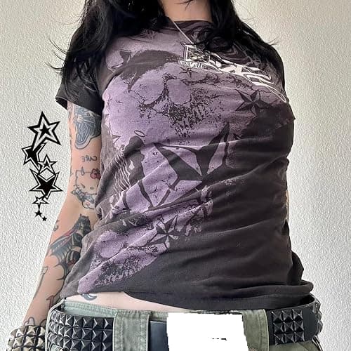 Gothic Tees for Women Y2K Grunge Graphic Short Sleeve Crew Neck T-Shirts 90s Vintage Aesthetic Emo Clothes thumbnail 2