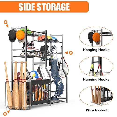 TORACK Golf Bags Stand with Ball Storage, Large Capacity Garage Sports Equipment Organizer thumbnail 5