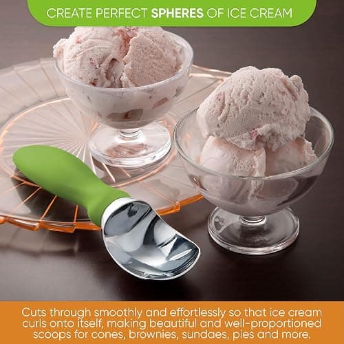Spring Chef Green Heavy Duty Ice Cream Scoop with Non-Slip Handle - Professional Metal Ice Cream Scooper for Cookie Dough, Frozen Yogurt, Gelato, Sorbet, Melon - Dishwasher Safe Kitchen Tool thumbnail 5