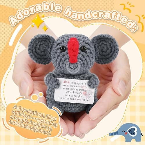 Kovtesiu Positive Crochet Elephant Inspirational Christmas Birthday Gifts for Women Men Emotional Support Stocking Stuffers White Elephant Gifts Cute Decor for Mom Dad Daughter Sister Friend (Common) thumbnail 4