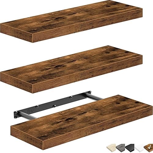 QEEIG Floating Shelves for Wall Bathroom Shelf Bedroom Kitchen Living Room Hanging Book Shelves Small Farmhouse Decor 16 inch Set of 3, Rustic Brown (015-BN3) thumbnail 9