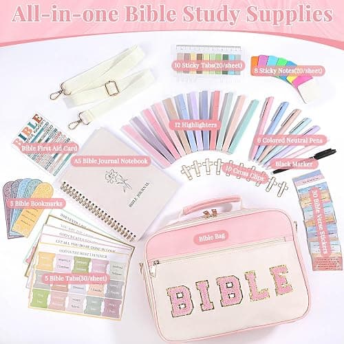 Flasoo All-in-One Bible Journaling Kit, Bible Study Supplies Include Bible Cover Case, Journal Notebook, Highlighters, Pens, Bible Verse Stickers, Tabs, Bookmarks for Christian Gift for Women thumbnail 2