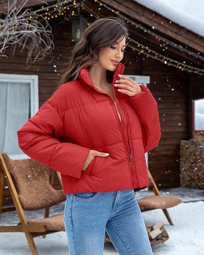 Cityork Women's Winter Quilted Jackets Casual Long Sleeve Puffer Coat Padded Outwear with Pockets thumbnail 4
