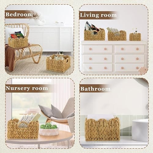 GVKGVK 3 Pack Scalloped Edge Basket Hand Woven Wicker Storage Baskets Rattan Baskets with Handles for Organizing and Storage thumbnail 7