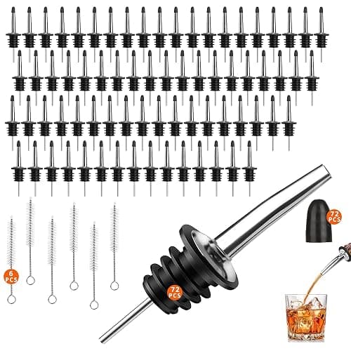 72 PACK Femilkt Liquor Pour Spout With Dust Caps,Stainless Steel Pourers Spouts for Liquor Bottles,Bottle Pourers for Alcohol, Olive Oil - Speed Pourers, Bar Bartender Accessories - Image 1