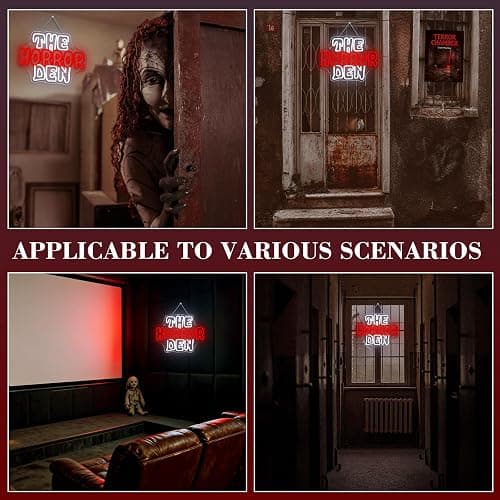 Horror Den Neon Sign Retro Scary Neon Light for Wall Decor Gothic Theme LED Light up Spooky Sign Dimmable Horror LED Signs Indoor Gothic Decor in Game Room Ideal Gifts for Scary Movie Fans thumbnail 7
