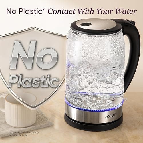 Cosori Electric Kettle, No Plastic Contact With Water, Wide Mouth For Easy Cleaning, Auto Shut Off, 1.7L Tea Kettle & Hot Water Boiler, Water Heater & Teapot, Borosilicate Glass, Black, 1500W thumbnail 2