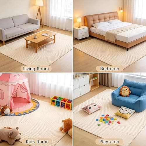MATIIUI 5x7 Geometric Solid Beige Area Rug – Washable, Durable Non-Slip Indoor Carpet with Soft High-Low Pile, Fluffy Floor Rugs for Living Room, Bedroom, Bedside, Kids Room, Nursery,Home Office Décor thumbnail 4