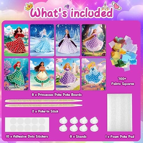 8PCS Poke Art Kits - Magical Princesses, Mess-Free Fabric Creative Art, DIY Arts and Crafts Toys for Kids Ages 3-12, Birthday Gifts & Party Favors for Girls & Boys 4, 5, 6, 7, 8, 9 Years Old thumbnail 2