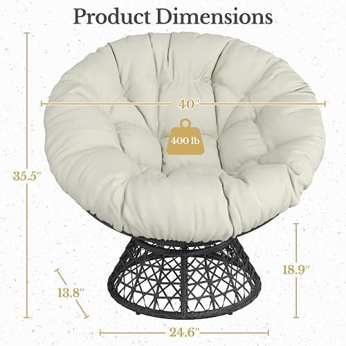 Yaheetech Indoor Papasan Chairs with Thick Tufted Cushions and Frame, Swivel Wicker Ergonomic Lounge Reading Chairs for Living Room/Bedroom, Beige thumbnail 2