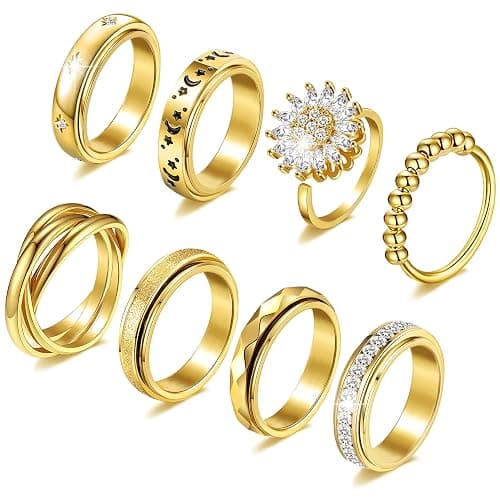 FEYIR 8 Pcs Fidget Rings for Women Anxiety Spinner Stainless Steel CZ Band Ring Spinning Rings Set for Anxiety - Image 1