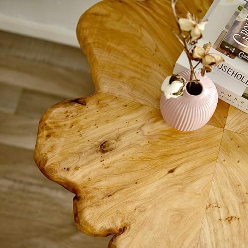 WELLAND Live Edge Cedar Coffee Table 32" W x 32" D x 20.5" H Rustic Round Table for Living Room, Patio, Bedroom, Home Office thumbnail 7