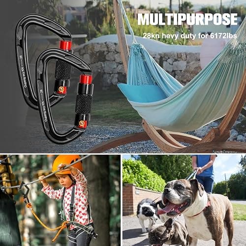 Auto Locking Carabiner Clips - 28KN (6172lbs) Heavy Duty Caribeaners ，2PCS Large Carabiner Clip for Keychains，Hammock，Camping, Gym, Hiking, Outdoor ，Dog Leash thumbnail 5