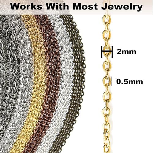 Jishi Chains Jewelry Making Supplies, 60ft Cable Link Chains for Making Jewelry Necklace Earring Bracelet Findings DIY Craft Kit for Adults, 6-Color 2mm Gold Silver Copper Plated Metal Link Rolls Bulk thumbnail 3