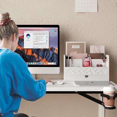 Wisuce Bamboo Mail Organizer Countertop Desktop with Drawer - Desk File Organizer for Office Supplies All-in-One Desk File Drawer with Pencil Holder for Paper Letter Envelope Bill thumbnail 2