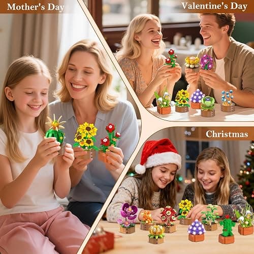 HOGOKIDS 15 Pack Flowers Succulents Mini Building Set for Adults Kids - 1314PCS Flower Plant Botanical Collection 3.6MM Bricks Toys, Christmas Home Office Décor Gifts for Women Boys Girls Age 6+ thumbnail 6