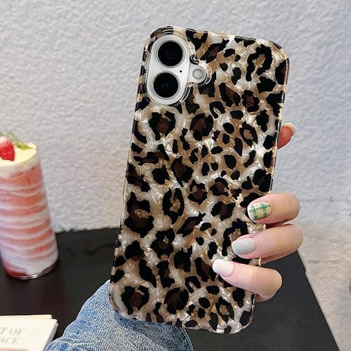 J.west Compatible with iPhone 16 Case,Luxury Sparkle Translucent Clear Vintage Leopard Print Soft Silicone Cover for Girls Women Protective Phone Case for iPhone 16 6.1 inch Cheetah thumbnail 3
