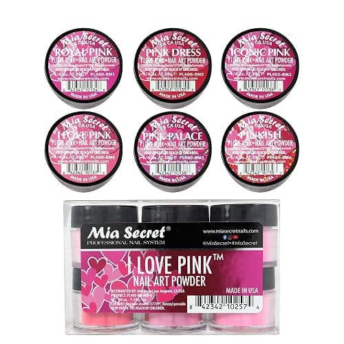 6PC Mia Secret Colored Acrylic Nail Art Powder Collection - I LOVE PINK, 6PC - Image 1