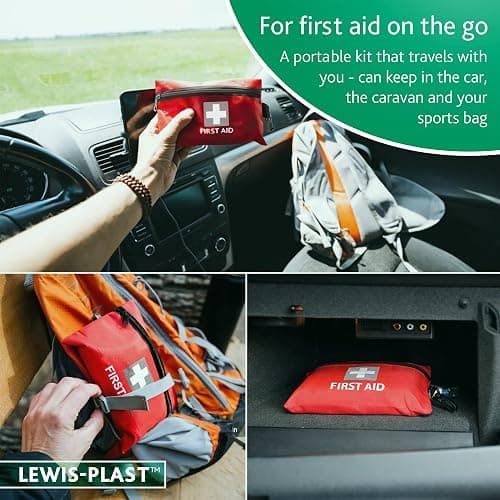 Lewis-Plast Premium 92 Piece First Aid Kit - Safety Essentials for Travel, Car, Home, Camping, Work, Hiking & Holiday Red , Small thumbnail 3