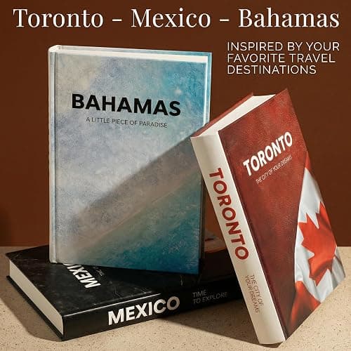 DJUNTU Decorative Books for Home Decor - Stacked Book Decorations for Living Room, Coffee or Console Table, Shelves - Faux Book Cover with 384 Blank Pages - Toronto, Mexico, Bahamas Designs - Set of 3 thumbnail 10